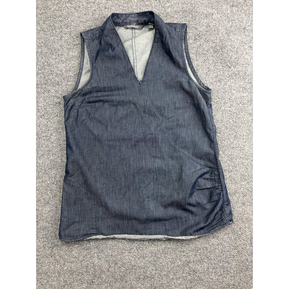 Toad&Co Shirt Womens Small Blue Chambray Sleeveless V-Neck Zip Pullover Casual‎